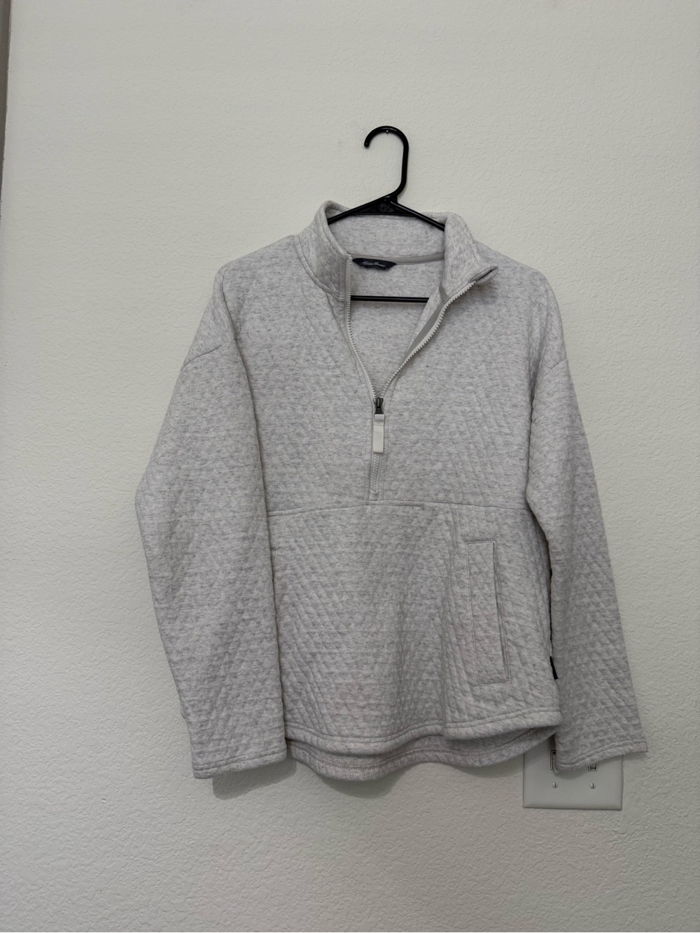 Eddie Bauer Light Gray Quilted Half-Zip Sweater